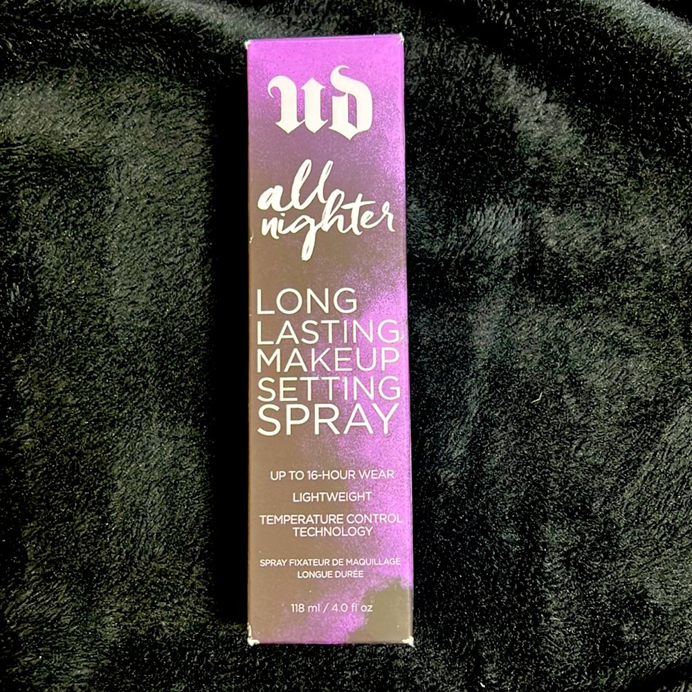 Urban Decay all nighter long lasting makeup setting spray.